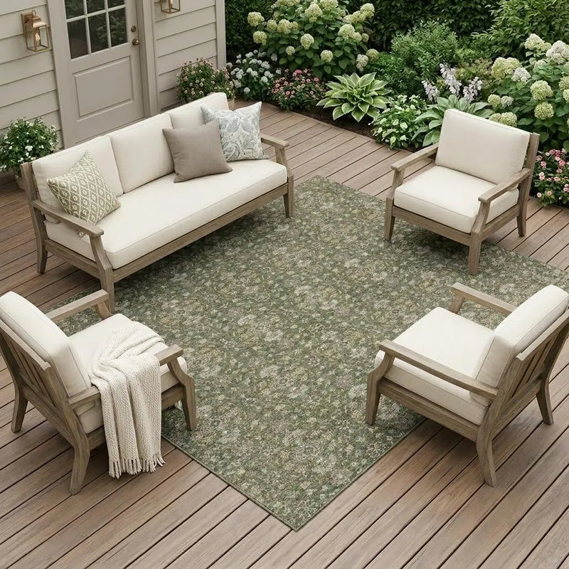 10' X 14' Olive Green And Green Oriental Washable Indoor Outdoor Area Rug Homeroots Outdoor