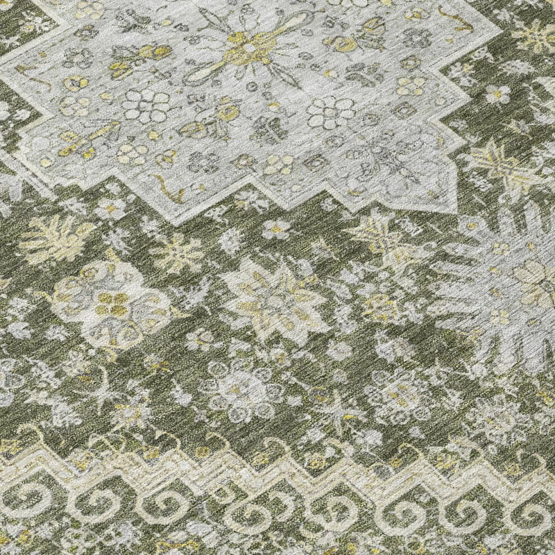 10' X 14' Olive Green And Green Oriental Washable Indoor Outdoor Area Rug Homeroots Outdoor