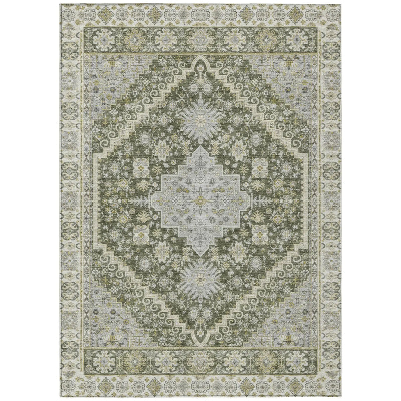 10' X 14' Olive Green And Green Oriental Washable Indoor Outdoor Area Rug Homeroots Outdoor