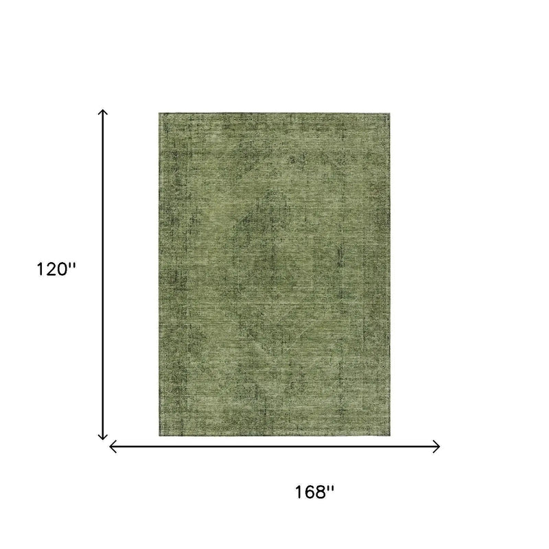 10' X 14' Olive Green And Green Oriental Washable Indoor Outdoor Area Rug Homeroots Outdoor