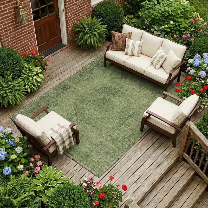 10' X 14' Olive Green And Green Oriental Washable Indoor Outdoor Area Rug Homeroots Outdoor