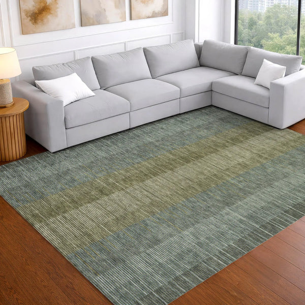 10' X 14' Olive Green And Green Striped Washable Indoor Outdoor Area Rug Homeroots Outdoor