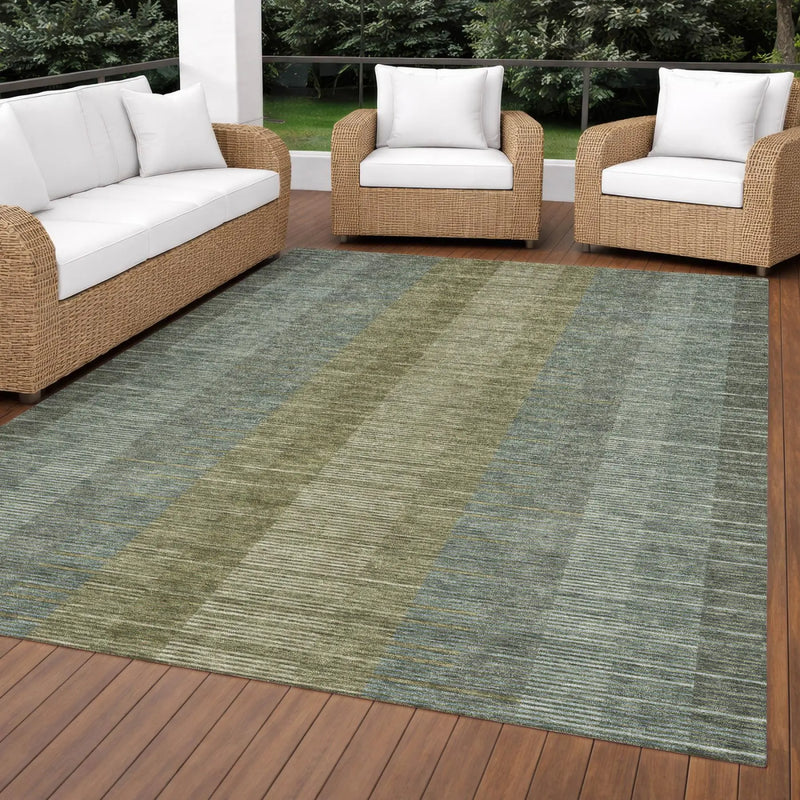 10' X 14' Olive Green And Green Striped Washable Indoor Outdoor Area Rug Homeroots Outdoor