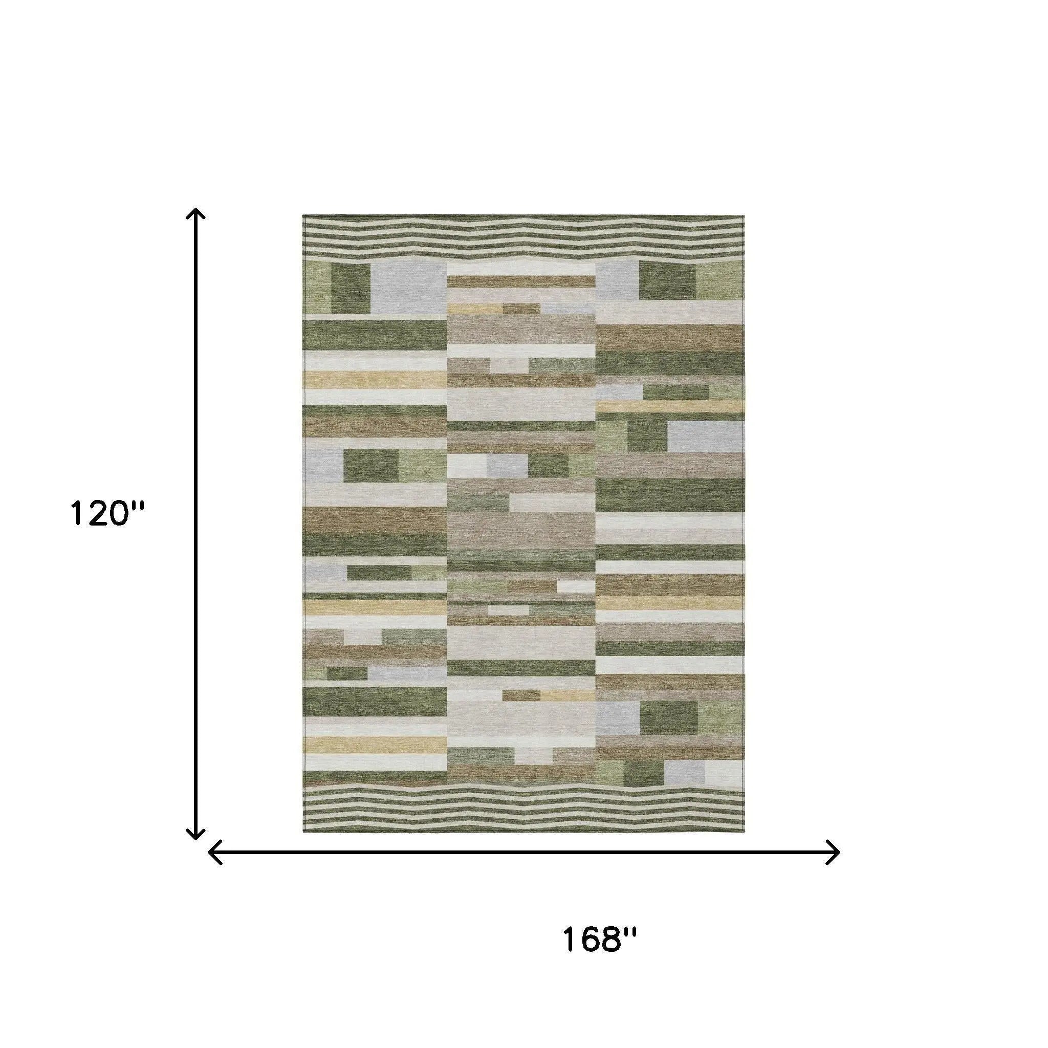 10' X 14' Olive Green And Green Striped Washable Indoor Outdoor Area Rug Homeroots Outdoor