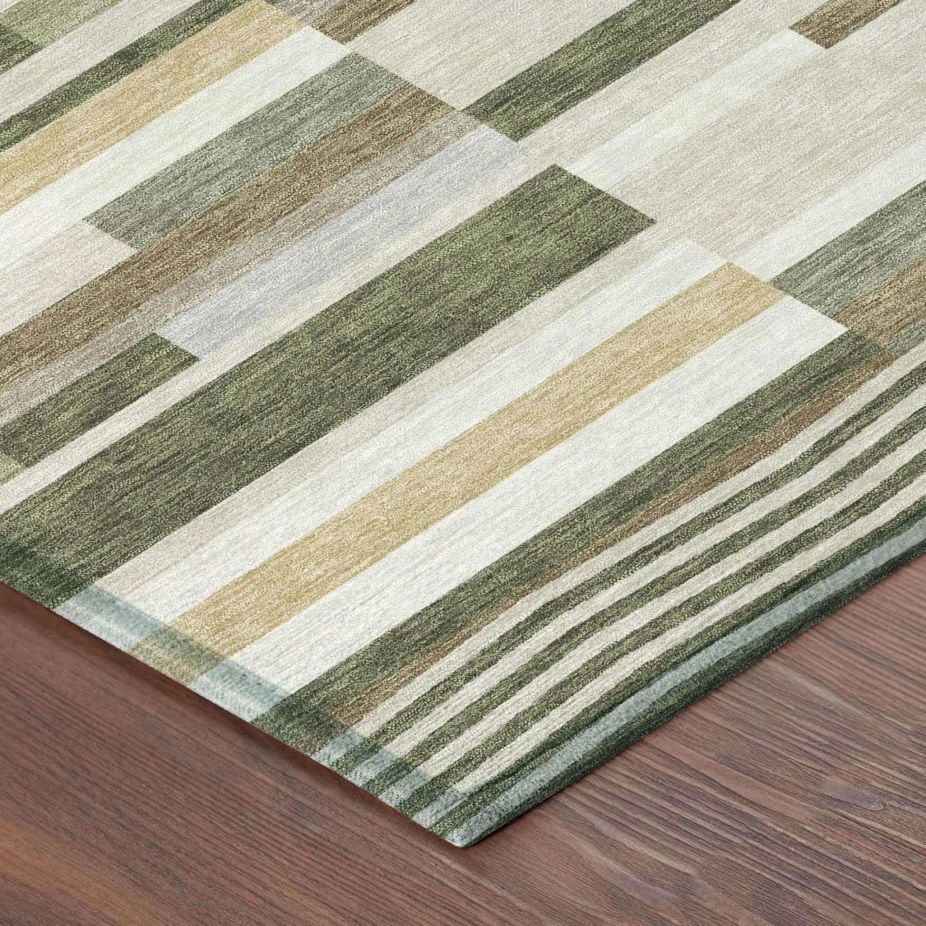 10' X 14' Olive Green And Green Striped Washable Indoor Outdoor Area Rug Homeroots Outdoor