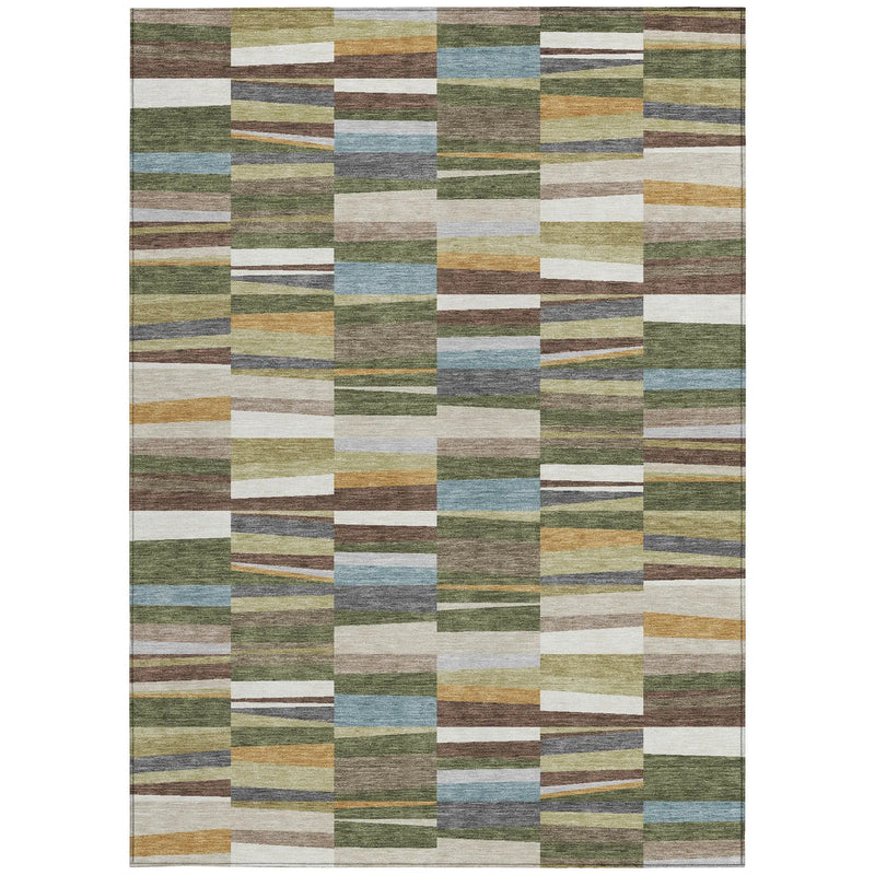 10' X 14' Olive Green And Green Striped Washable Indoor Outdoor Area Rug Homeroots Outdoor