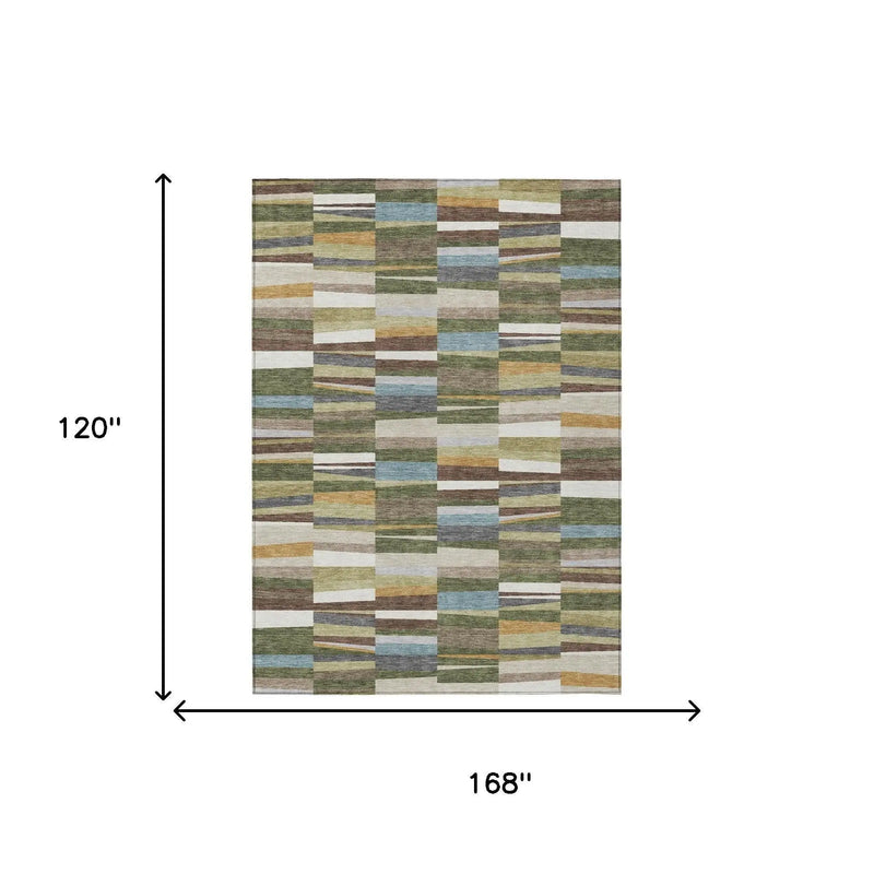 10' X 14' Olive Green And Green Striped Washable Indoor Outdoor Area Rug Homeroots Outdoor