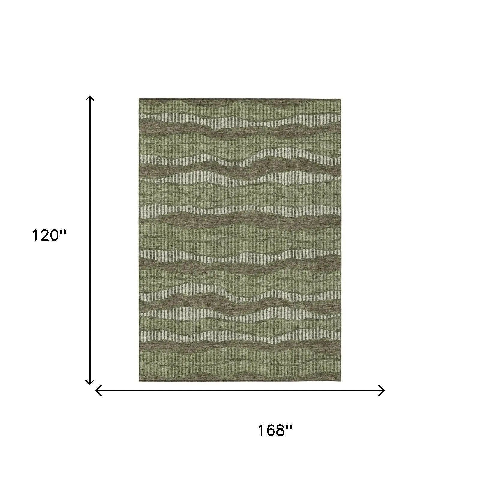 10' X 14' Olive Green And Green Striped Washable Indoor Outdoor Area Rug Homeroots Outdoor