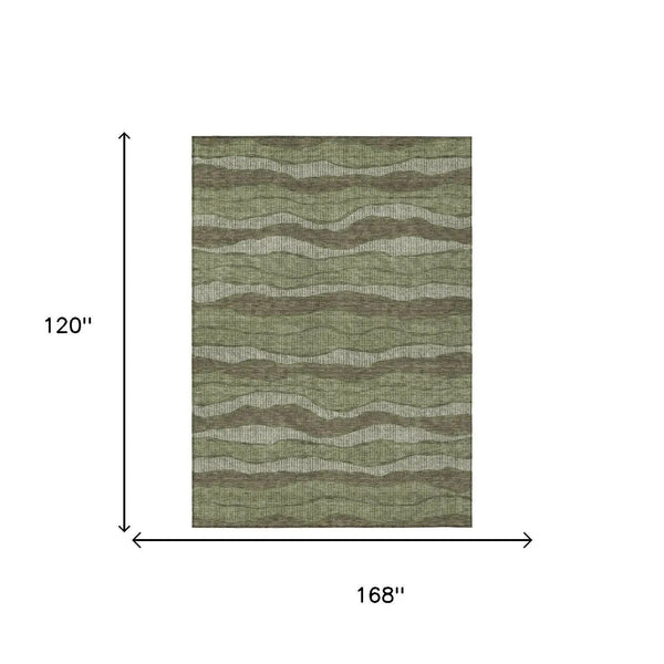 10' X 14' Olive Green And Green Striped Washable Indoor Outdoor Area Rug Homeroots Outdoor