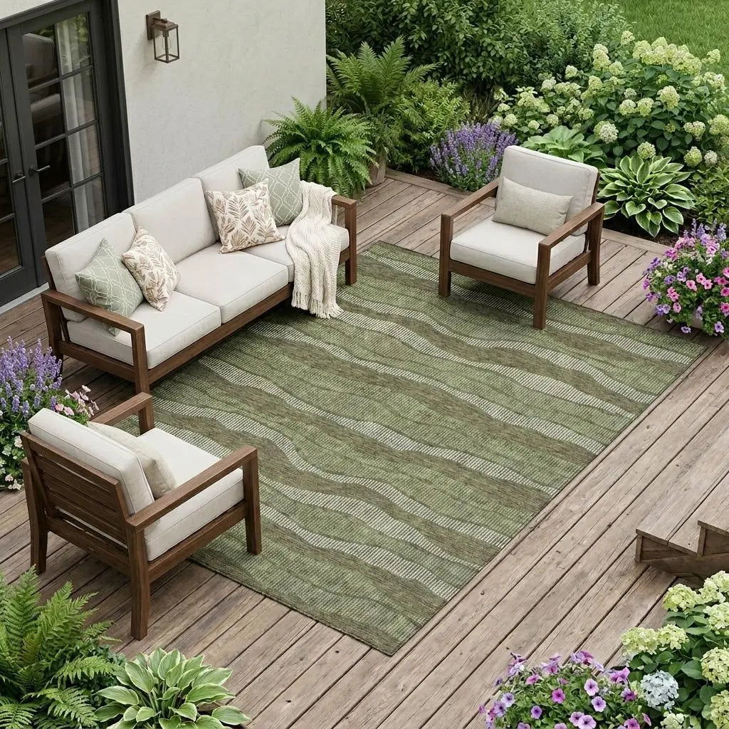 10' X 14' Olive Green And Green Striped Washable Indoor Outdoor Area Rug Homeroots Outdoor