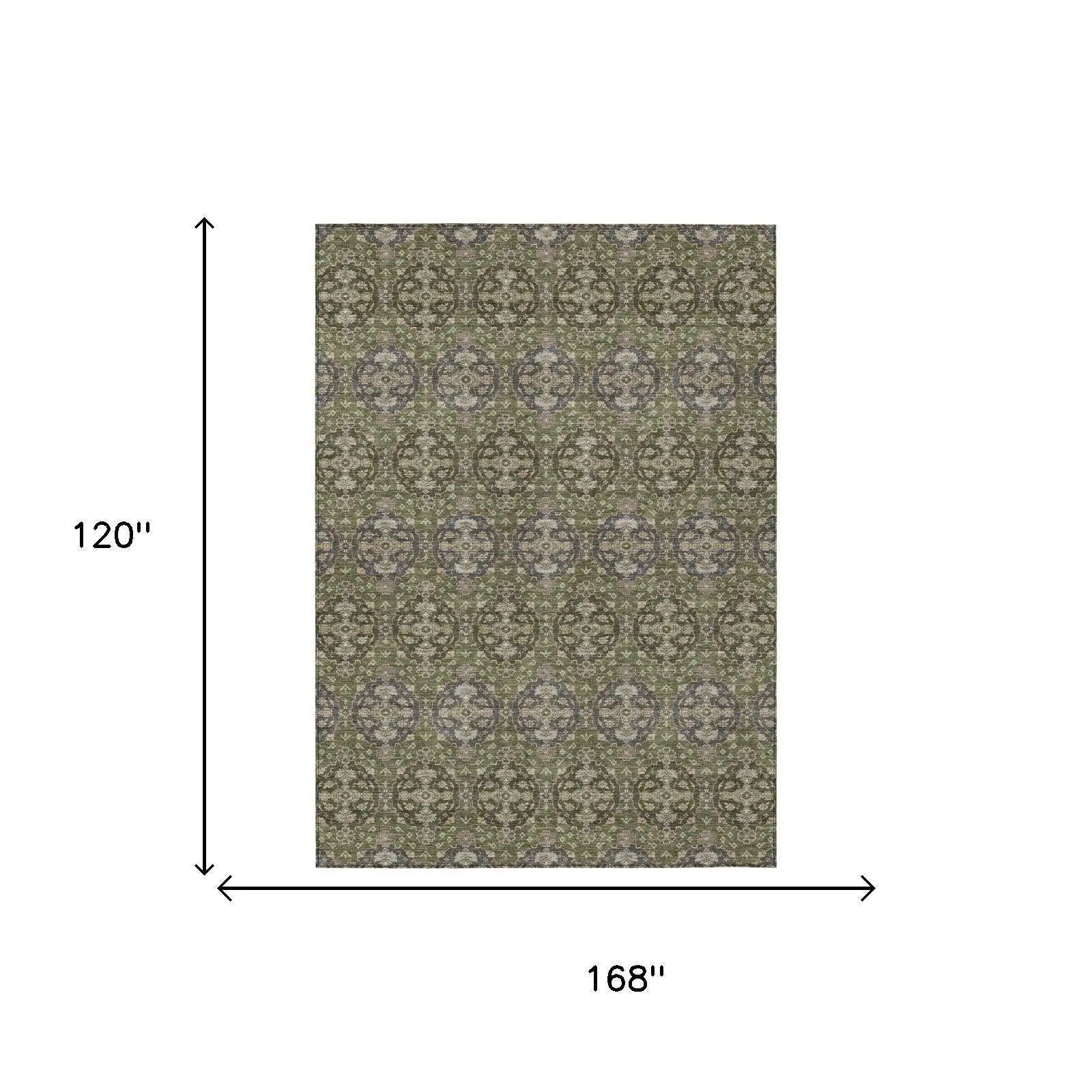 10' X 14' Olive Green And Green Striped Washable Indoor Outdoor Area Rug Homeroots Outdoor