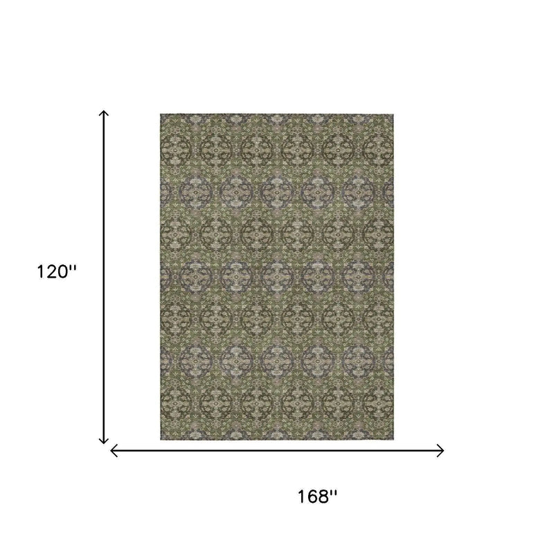 10' X 14' Olive Green And Green Striped Washable Indoor Outdoor Area Rug Homeroots Outdoor