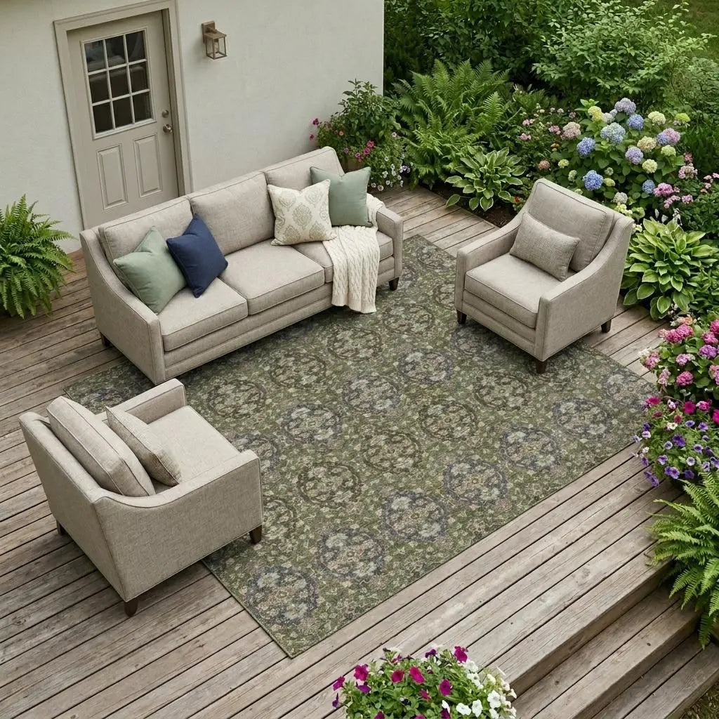 10' X 14' Olive Green And Green Striped Washable Indoor Outdoor Area Rug Homeroots Outdoor