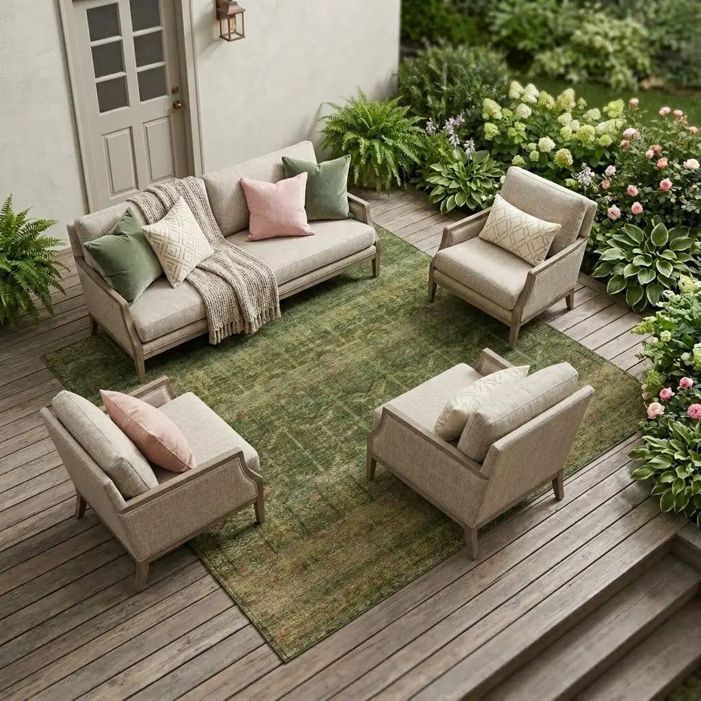 10' X 14' Olive Green And Green Tribal Washable Indoor Outdoor Area Rug Homeroots Outdoor