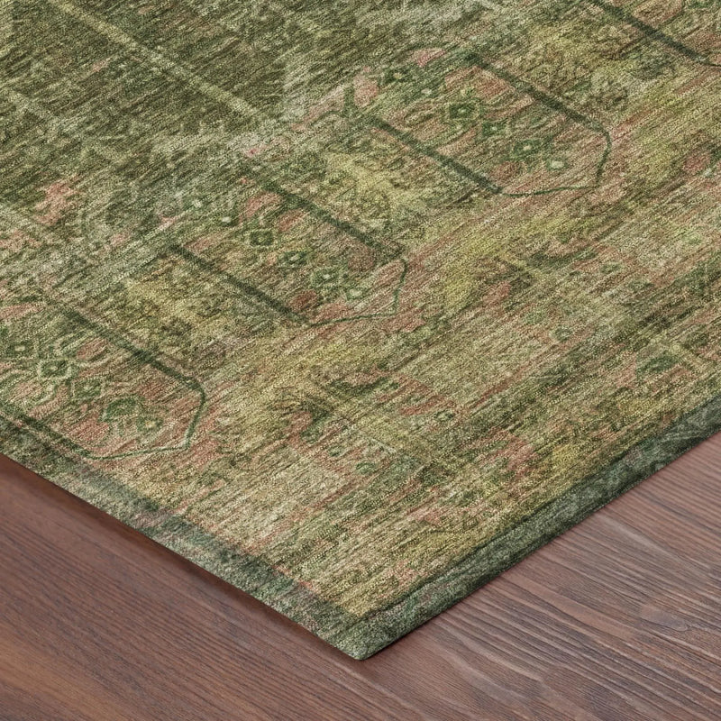 10' X 14' Olive Green And Green Tribal Washable Indoor Outdoor Area Rug Homeroots Outdoor