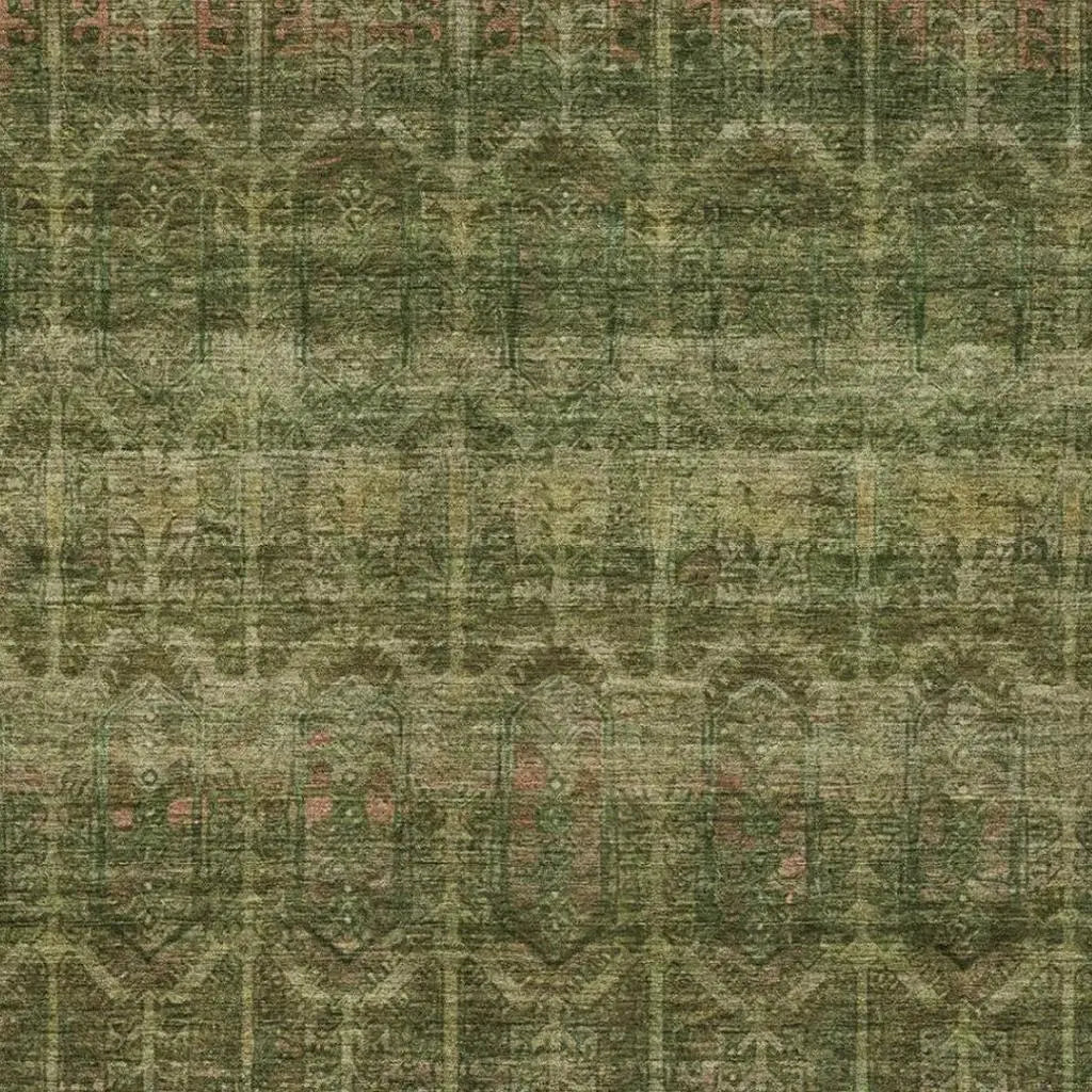 10' X 14' Olive Green And Green Tribal Washable Indoor Outdoor Area Rug Homeroots Outdoor