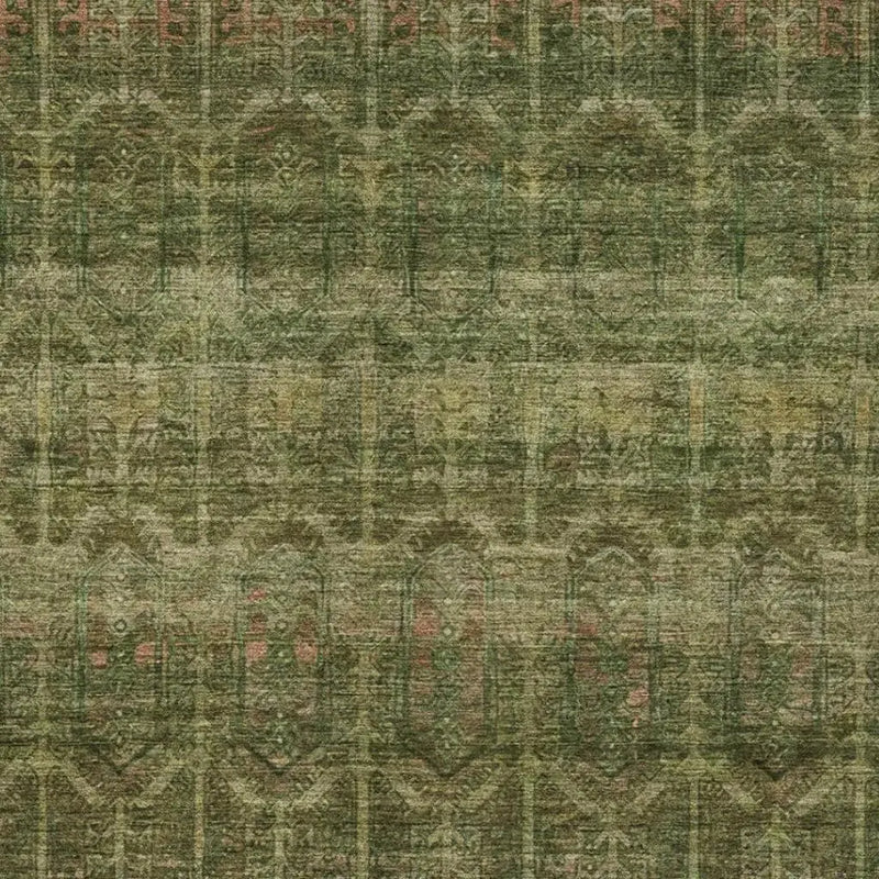10' X 14' Olive Green And Green Tribal Washable Indoor Outdoor Area Rug Homeroots Outdoor