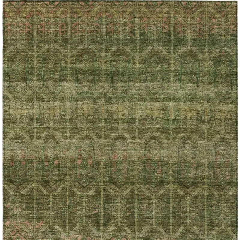 10' X 14' Olive Green And Green Tribal Washable Indoor Outdoor Area Rug Homeroots Outdoor