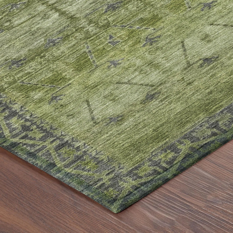 10' X 14' Olive Green And Green Tribal Washable Indoor Outdoor Area Rug Homeroots Outdoor