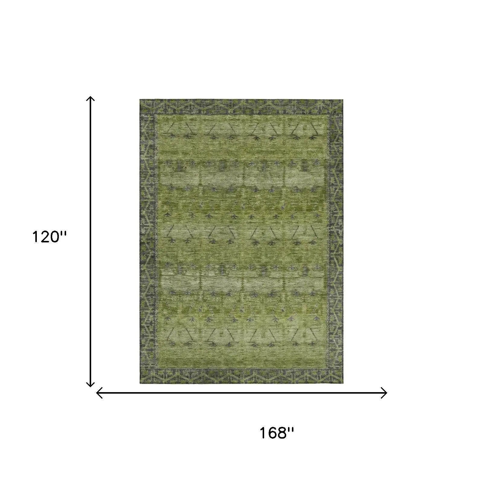 10' X 14' Olive Green And Green Tribal Washable Indoor Outdoor Area Rug Homeroots Outdoor