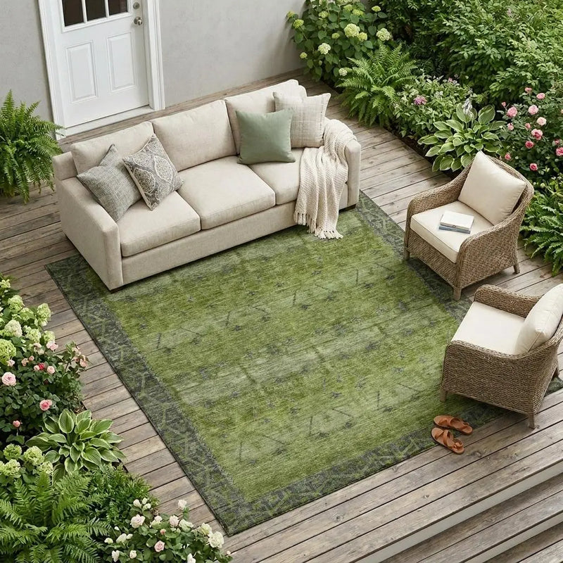 10' X 14' Olive Green And Green Tribal Washable Indoor Outdoor Area Rug Homeroots Outdoor