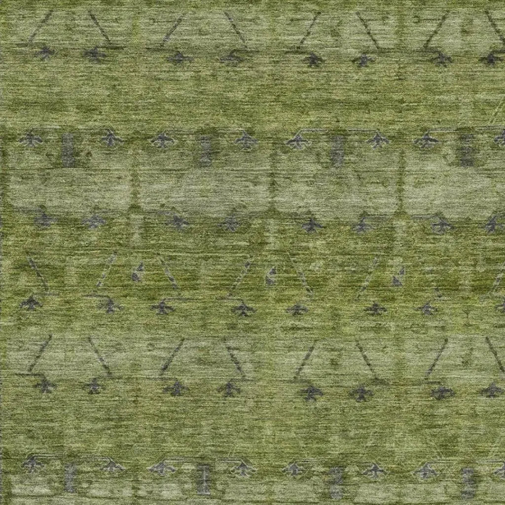 10' X 14' Olive Green And Green Tribal Washable Indoor Outdoor Area Rug Homeroots Outdoor