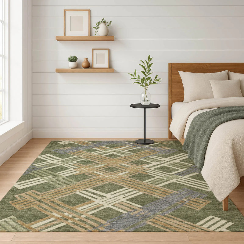 10' X 14' Olive Green And Ivory Geometric Washable Indoor Outdoor Area Rug Homeroots Outdoor