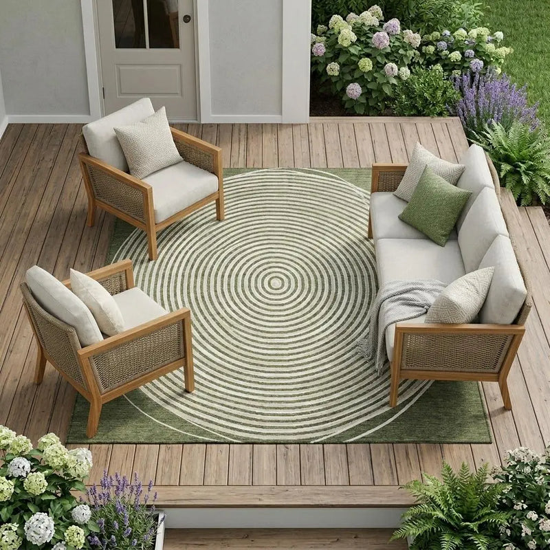 10' X 14' Olive Green And Ivory Geometric Washable Indoor Outdoor Area Rug Homeroots Outdoor