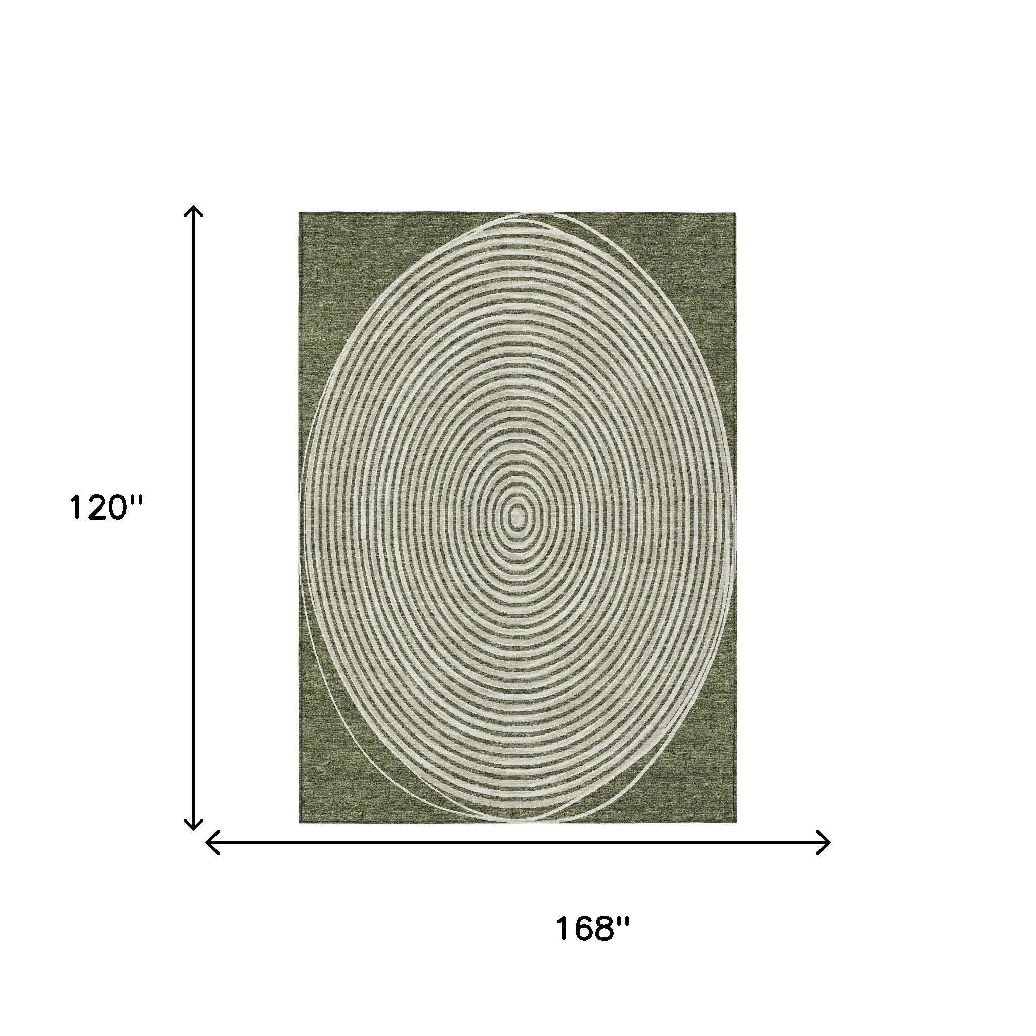 10' X 14' Olive Green And Ivory Geometric Washable Indoor Outdoor Area Rug Homeroots Outdoor