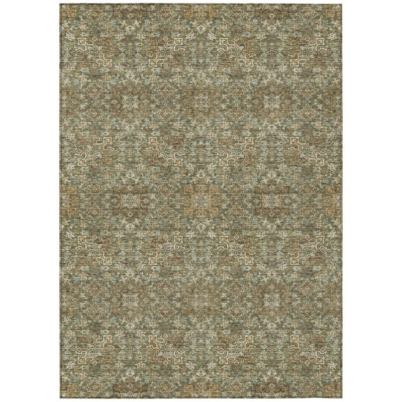 10' X 14' Olive Green And Ivory Oriental Washable Indoor Outdoor Area Rug Homeroots Outdoor