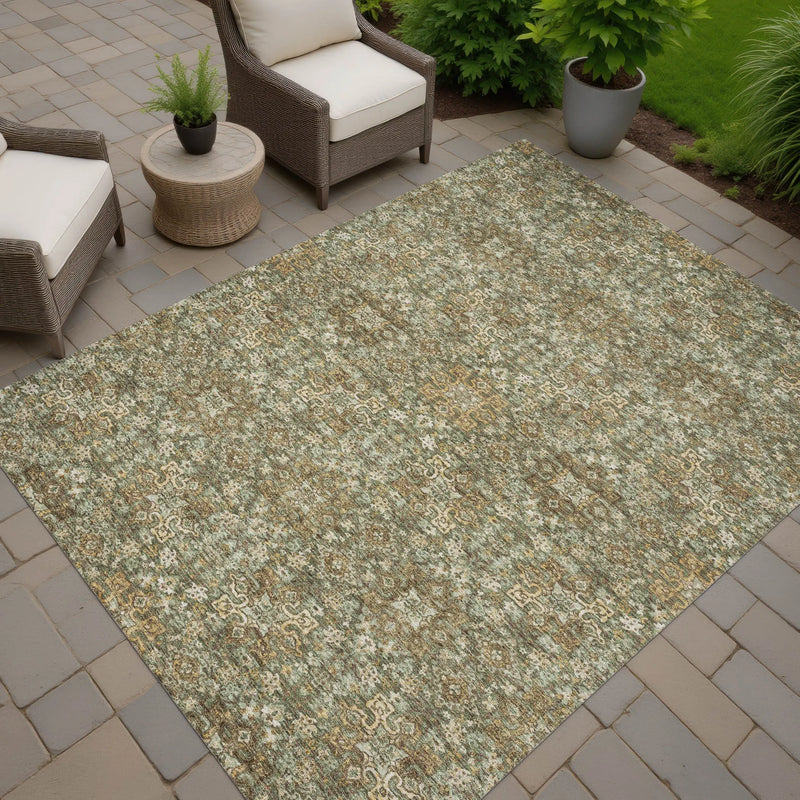 10' X 14' Olive Green And Ivory Oriental Washable Indoor Outdoor Area Rug Homeroots Outdoor