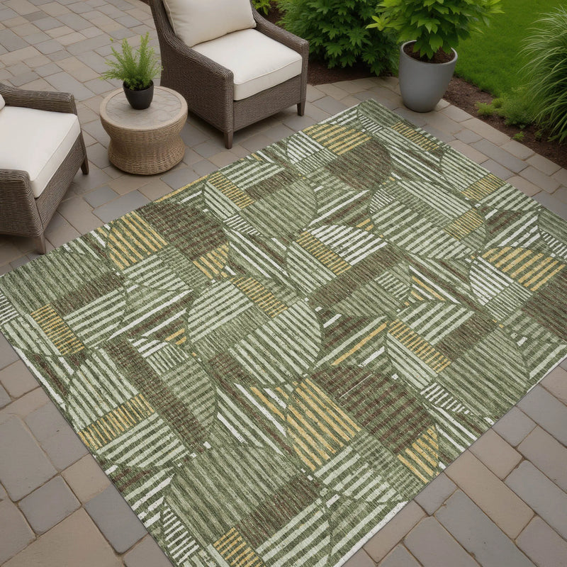 10' X 14' Olive Green And Khaki Geometric Washable Indoor Outdoor Area Rug Homeroots Outdoor
