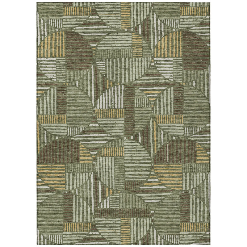 10' X 14' Olive Green And Khaki Geometric Washable Indoor Outdoor Area Rug Homeroots Outdoor