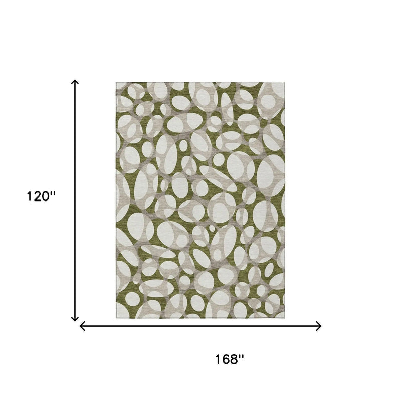 10' X 14' Olive Green And Linen Abstract Washable Indoor Outdoor Area Rug Homeroots Outdoor