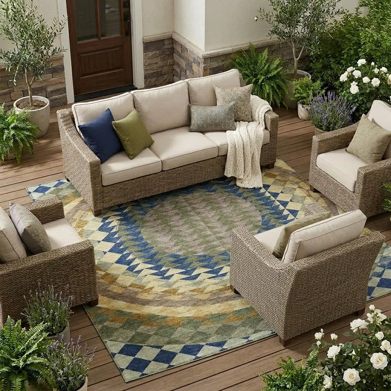 10' X 14' Olive Green And Rust Geometric Washable Indoor Outdoor Area Rug Homeroots Outdoor