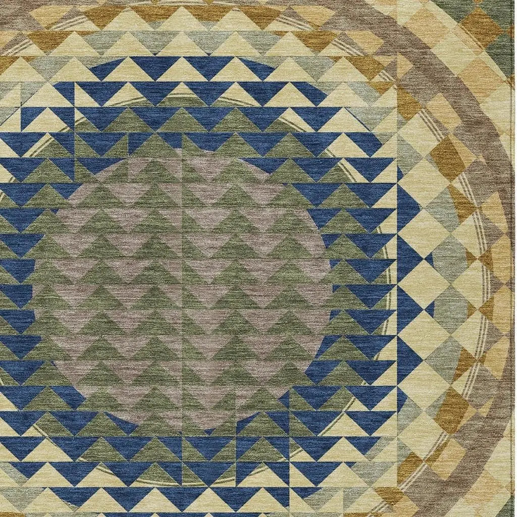 10' X 14' Olive Green And Rust Geometric Washable Indoor Outdoor Area Rug Homeroots Outdoor