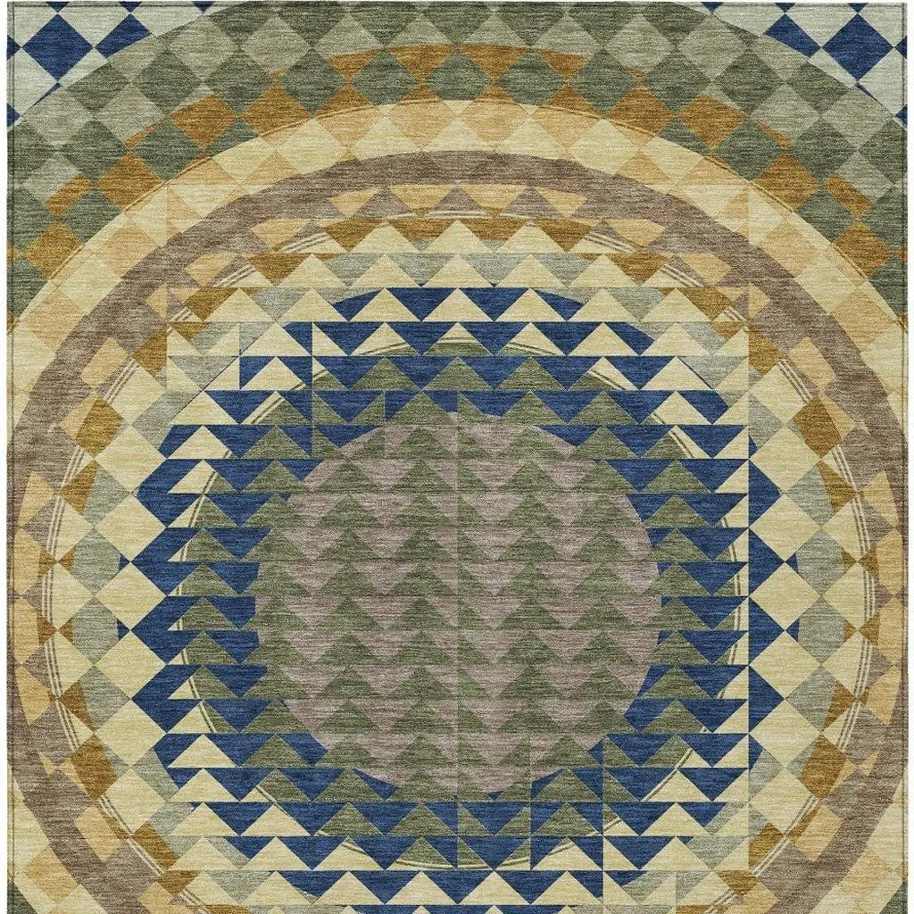 10' X 14' Olive Green And Rust Geometric Washable Indoor Outdoor Area Rug Homeroots Outdoor