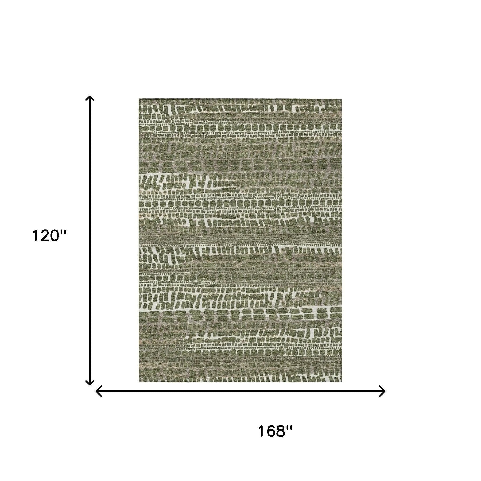 10' X 14' Olive Green And Taupe Abstract Washable Indoor Outdoor Area Rug Homeroots Outdoor
