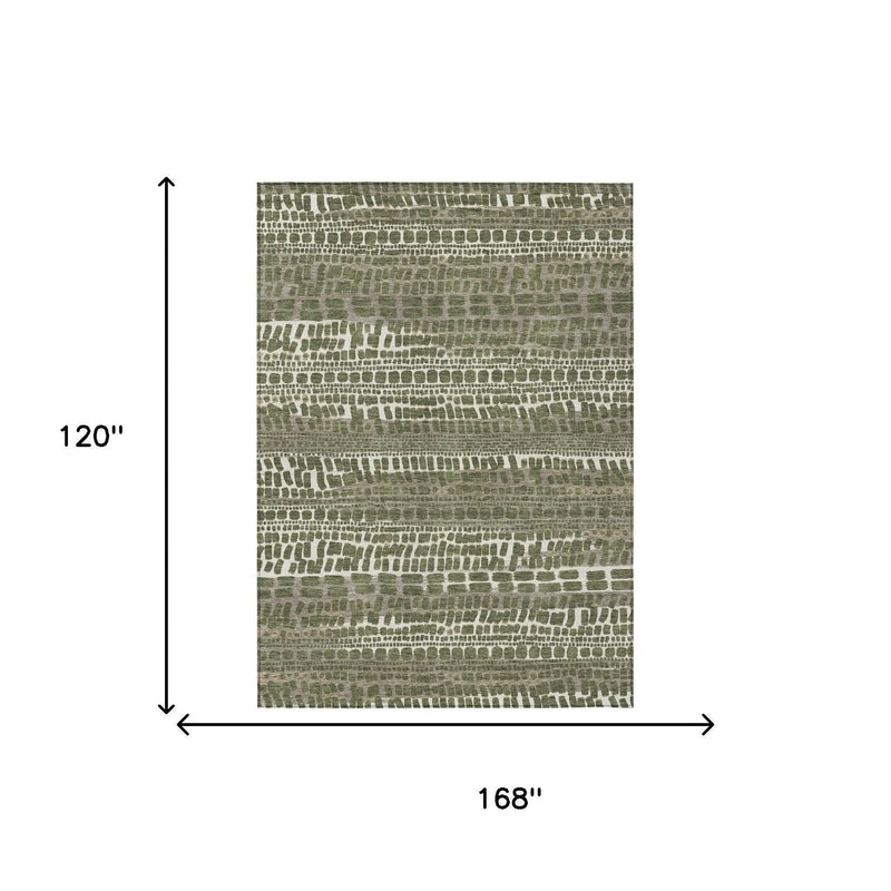 10' X 14' Olive Green And Taupe Abstract Washable Indoor Outdoor Area Rug Homeroots Outdoor