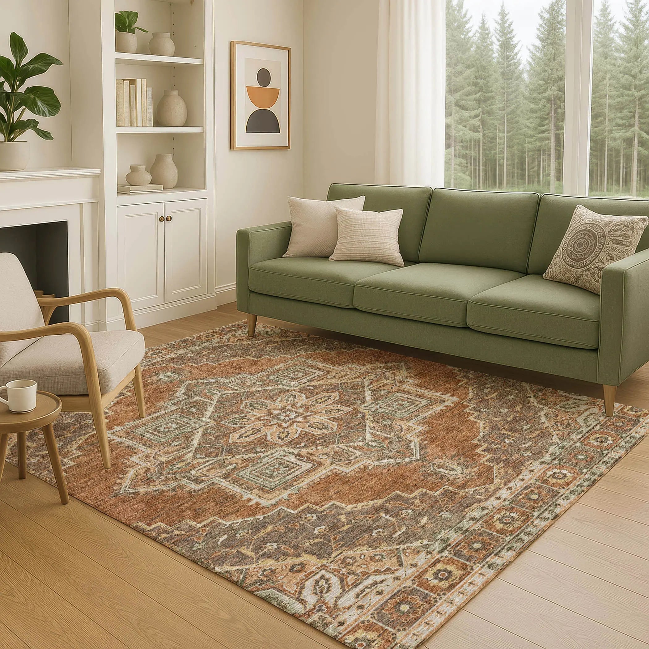 10' X 14' Orange And Aqua Oriental Washable Indoor Outdoor Area Rug Homeroots Outdoor