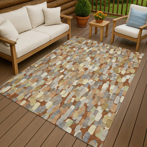 10' X 14' Orange And Beige Abstract Washable Indoor Outdoor Area Rug Homeroots Outdoor