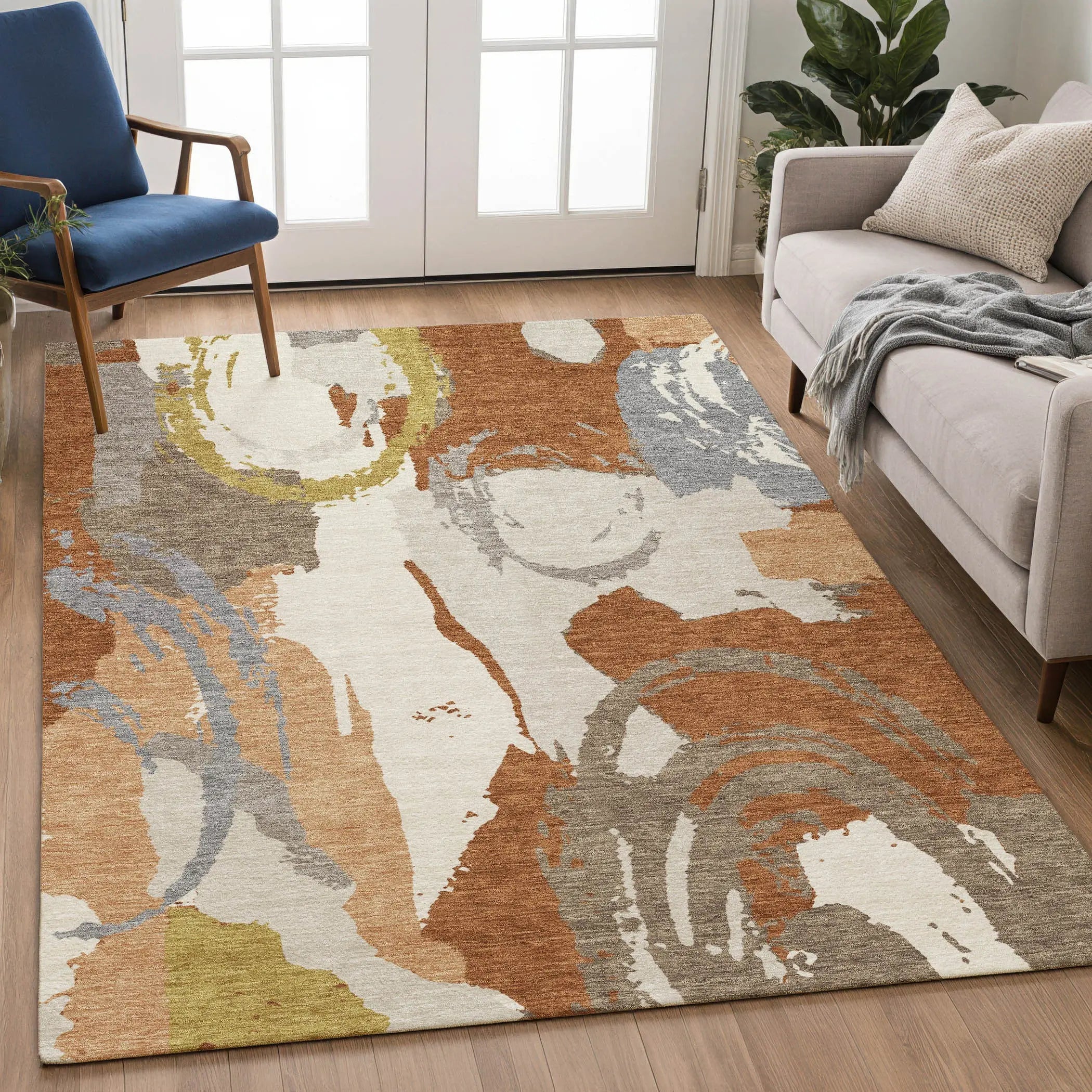 10' X 14' Orange And Beige Abstract Washable Indoor Outdoor Area Rug Homeroots Outdoor