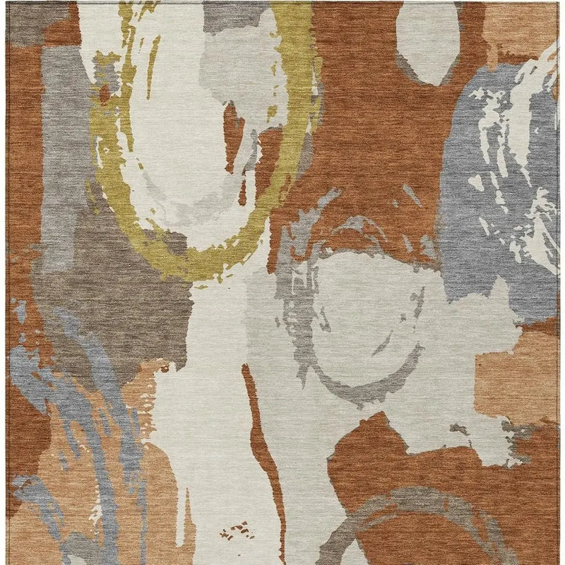 10' X 14' Orange And Beige Abstract Washable Indoor Outdoor Area Rug Homeroots Outdoor