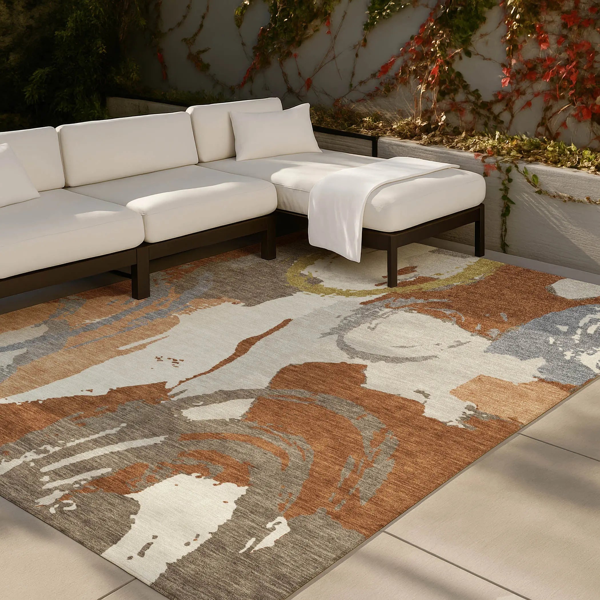 10' X 14' Orange And Beige Abstract Washable Indoor Outdoor Area Rug Homeroots Outdoor