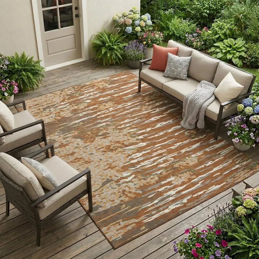 10' X 14' Orange And Beige Abstract Washable Indoor Outdoor Area Rug Homeroots Outdoor