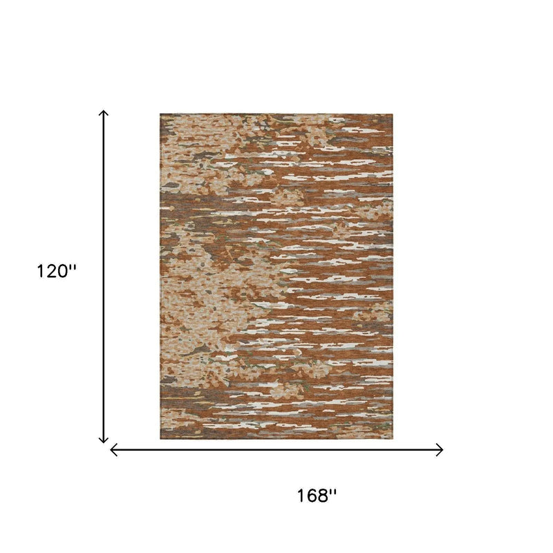 10' X 14' Orange And Beige Abstract Washable Indoor Outdoor Area Rug Homeroots Outdoor