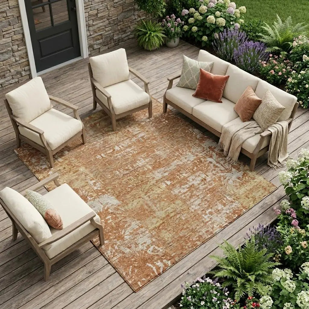 10' X 14' Orange And Beige Abstract Washable Indoor Outdoor Area Rug Homeroots Outdoor