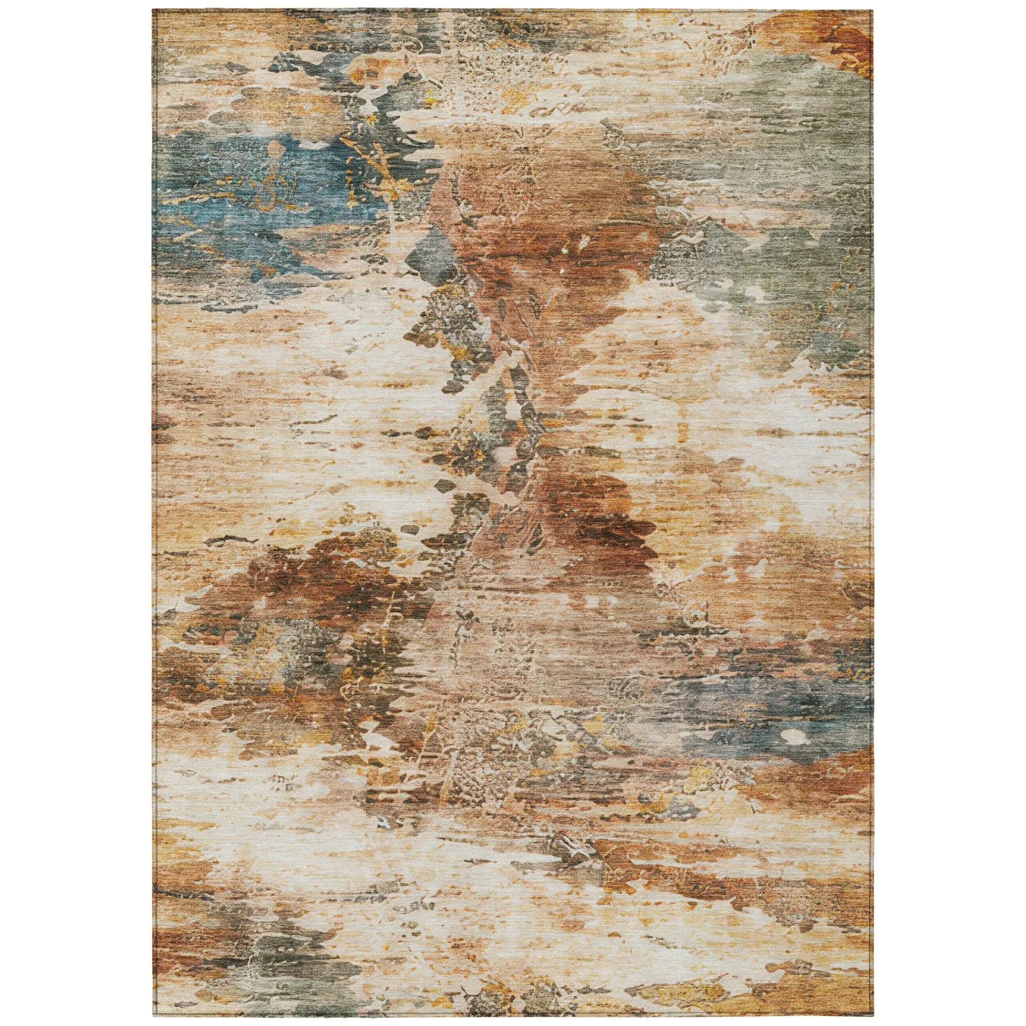 10' X 14' Orange And Beige Abstract Washable Indoor Outdoor Area Rug Homeroots Outdoor