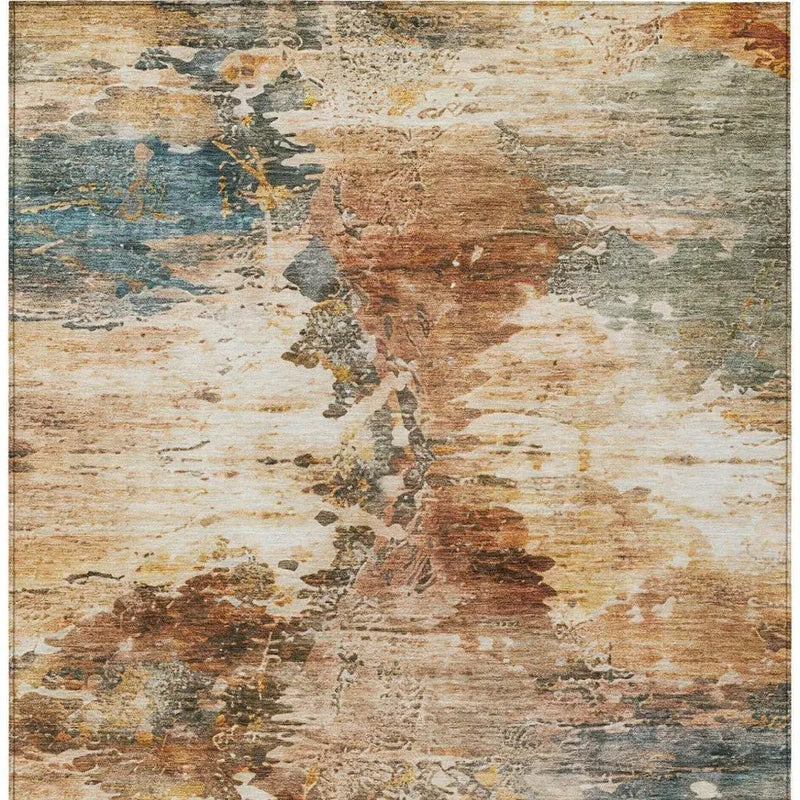 10' X 14' Orange And Beige Abstract Washable Indoor Outdoor Area Rug Homeroots Outdoor