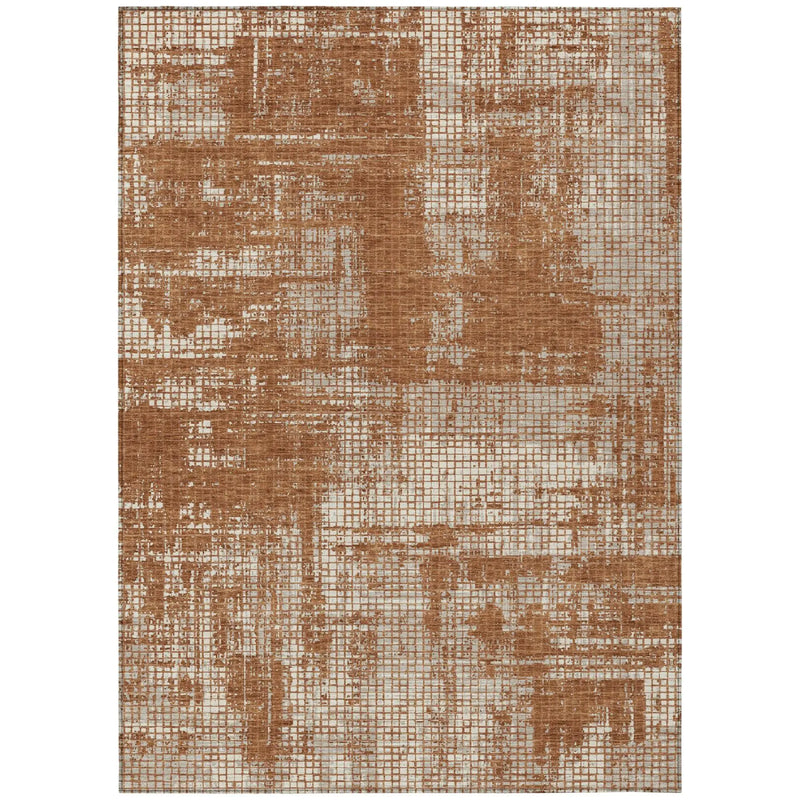 10' X 14' Orange And Beige Abstract Washable Indoor Outdoor Area Rug Homeroots Outdoor